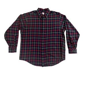 Brooks Brothers Mens Red & Navy Plaid Cotton Button-Up Casual Shirt Size L